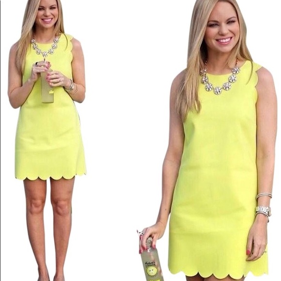 J Crew Neon Yellow Scalloped Dress - Picture 2 of 2